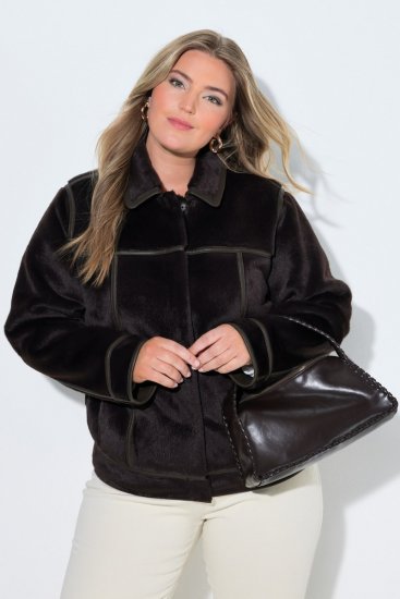Ulla Popken 850310 Veste en fausse fourrure Marron foncé - Vestes - Vestes femme grande taille