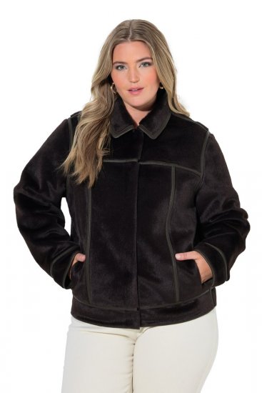 Ulla Popken 850310 Veste en fausse fourrure Marron foncé - Vestes - Vestes femme grande taille