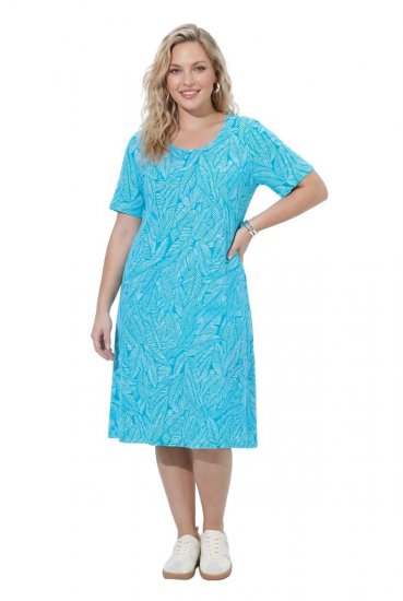 Ulla Popken 850344 Robe t-shirt imprimée Turquoise - Robes midi - Robes midi grande taille