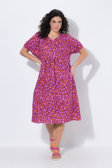 Ulla Popken 850346 Robe imprimée à col V Rose - Robes midi - Robes midi grande taille