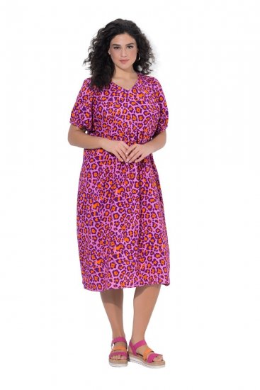 Ulla Popken 850346 Robe imprimée à col V Rose - Robes midi - Robes midi grande taille