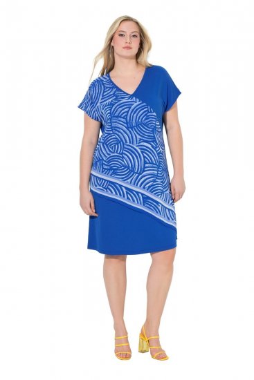 Ulla Popken 850389 Robe en mousseline imprimée Bleu - Robes - Robes pour toutes les tailles