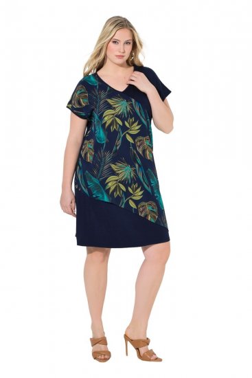 Ulla Popken 850393 Robe en mousseline imprimée Bleu marine - Robes d'été - Robes d'été grande taille