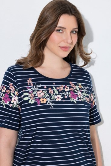 Ulla Popken 850401 Chemise de nuit fleurie Bleu marine - Chemises de nuit - 