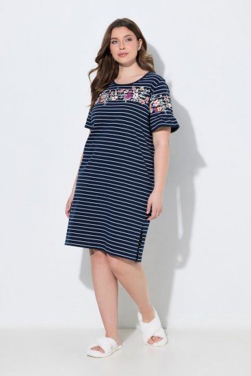 Ulla Popken 850401 Chemise de nuit fleurie Bleu marine - Chemises de nuit - 