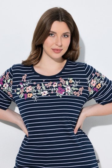 Ulla Popken 850403 Pyjama à fleurs Bleu marine - Pyjamas/vêtements de détente - 