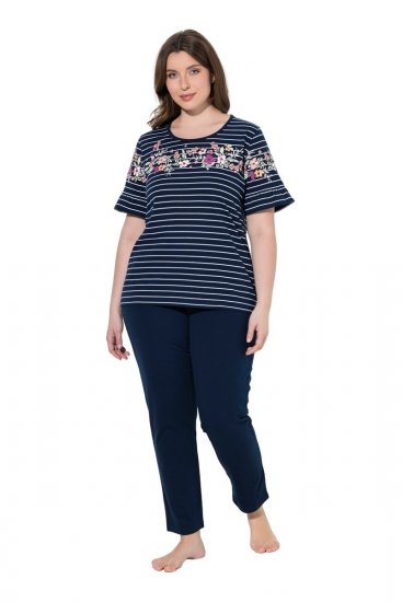 Ulla Popken 850403 Pyjama à fleurs Bleu marine - Pyjamas/vêtements de détente - 