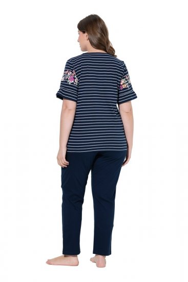 Ulla Popken 850403 Pyjama à fleurs Bleu marine - Pyjamas/vêtements de détente - 