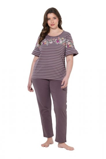 Ulla Popken 850403 Pyjama à fleurs Marron - Pyjamas/vêtements de détente - 
