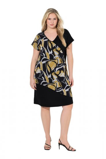 Ulla Popken 850406 Robe en mousseline imprimée Noir - Robes - Robes pour toutes les tailles