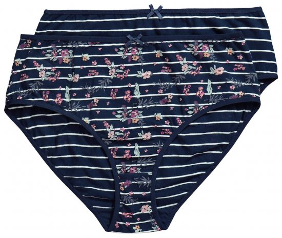 Ulla Popken 850538 Culottes à fleurs en coton bio lot de 2 Bleu marine - Culottes - 