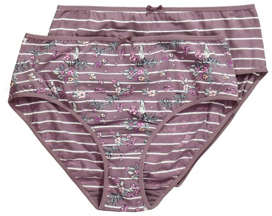 Ulla Popken 850538 Culottes à fleurs en coton bio lot de 2 Marron - Culottes - 