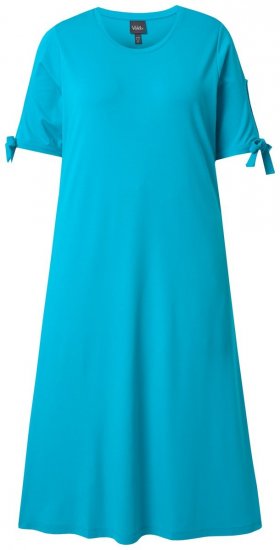 Ulla Popken 850724 Robe mi-longue à manches courtes et ceinture à nouer Turquoise - Robes midi - Robes midi grande taille
