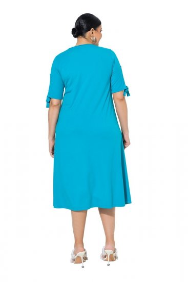 Ulla Popken 850724 Robe mi-longue à manches courtes et ceinture à nouer Turquoise - Robes midi - Robes midi grande taille