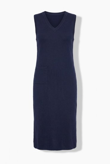 Ulla Popken 850725 Robe en maille à col V Bleu marine - Robes en maille - 