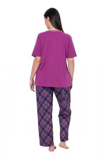 Ulla Popken 850864 Ensemble pyjama 3 pièces à carreaux Violet - Pyjamas/vêtements de détente - 