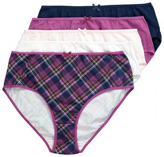 Ulla Popken 851070 Culottes à carreaux en coton bio lot de 5 Violet - Culottes - 
