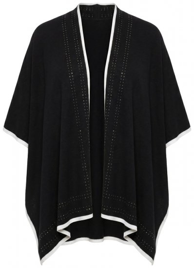 Ulla Popken 851127 Poncho ouvert en maille à bordure strass Noir - Ponchos & capes - 