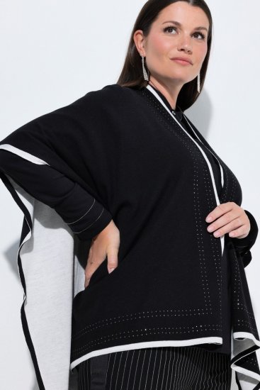 Ulla Popken 851127 Poncho ouvert en maille à bordure strass Noir - Ponchos & capes - 