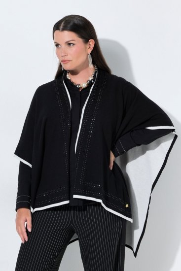 Ulla Popken 851127 Poncho ouvert en maille à bordure strass Noir - Ponchos & capes - 