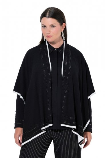 Ulla Popken 851127 Poncho ouvert en maille à bordure strass Noir - Ponchos & capes - 