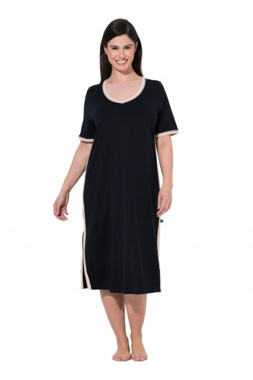 Ulla Popken 851237 Chemise de nuit rayée Noir - Chemises de nuit - 