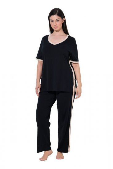 Ulla Popken 851245 Pyjama à rayures Noir - Pyjamas/vêtements de détente - 