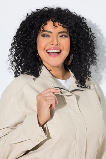Ulla Popken 851329 Veste biker effet cuir zippée Taupe - Vestes - Vestes femme grande taille