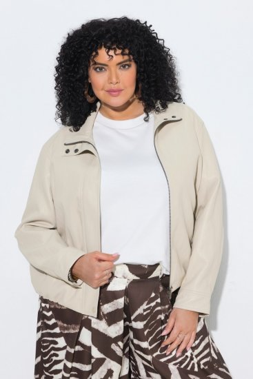 Ulla Popken 851329 Veste biker effet cuir zippée Taupe - Vestes - Vestes femme grande taille