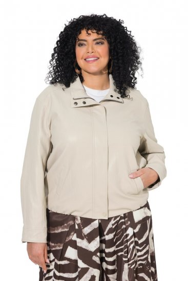 Ulla Popken 851329 Veste biker effet cuir zippée Taupe - Vestes - Vestes femme grande taille