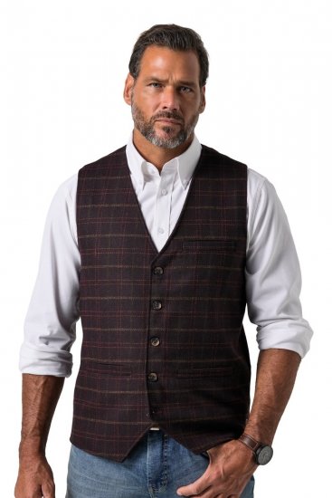 JP1880 851393 Gilet en tweed à carreaux Bordeaux - Costumes - Costumes grandes tailles 