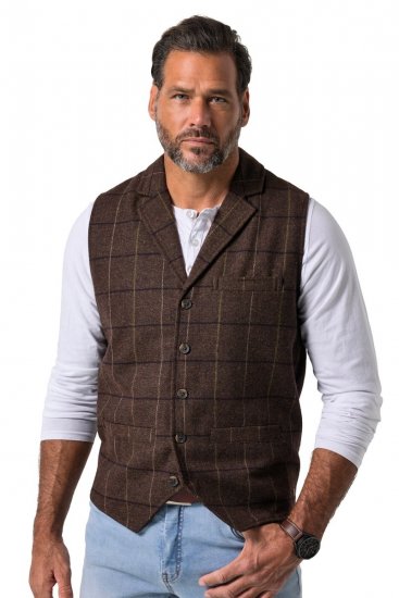 JP1880 851395 Gilet en tweed à carreaux stretch Marron foncé - Costumes - Costumes grandes tailles 