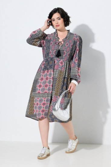 Ulla Popken 851546 Robe mi-longue imprimée Jaune moutarde - Robes midi - Robes midi grande taille