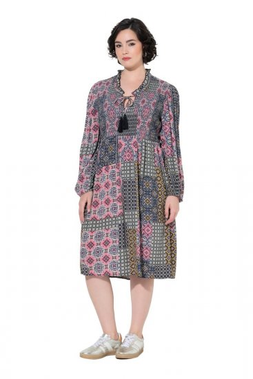 Ulla Popken 851546 Robe mi-longue imprimée Jaune moutarde - Robes midi - Robes midi grande taille