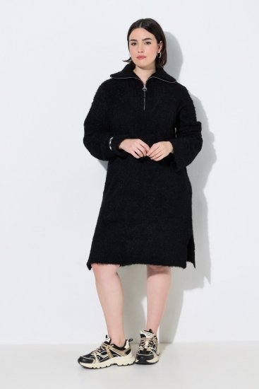 Ulla Popken 851563 Robe en maille à manches longues et col roulé Noir - Robes - Robes pour toutes les tailles