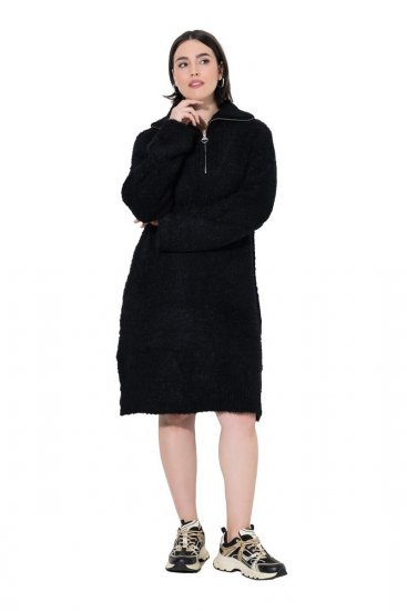 Ulla Popken 851563 Robe en maille à manches longues et col roulé Noir - Robes - Robes pour toutes les tailles