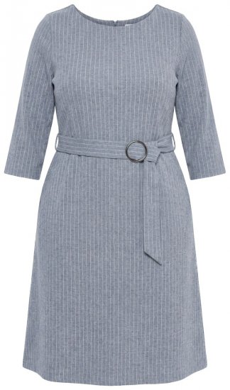 Ulla Popken 851666 Robe mi-longue rayée à manches 3/4 Gris chiné - Robes midi - Robes midi grande taille
