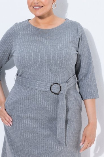 Ulla Popken 851666 Robe mi-longue rayée à manches 3/4 Gris chiné - Robes midi - Robes midi grande taille