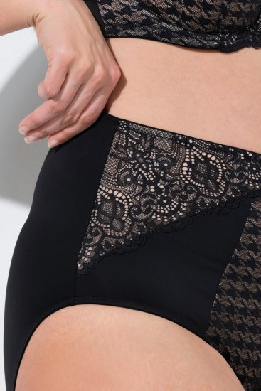Ulla Popken 851700 Culottes à carreaux taille haute en dentelle Noir - Culottes - 