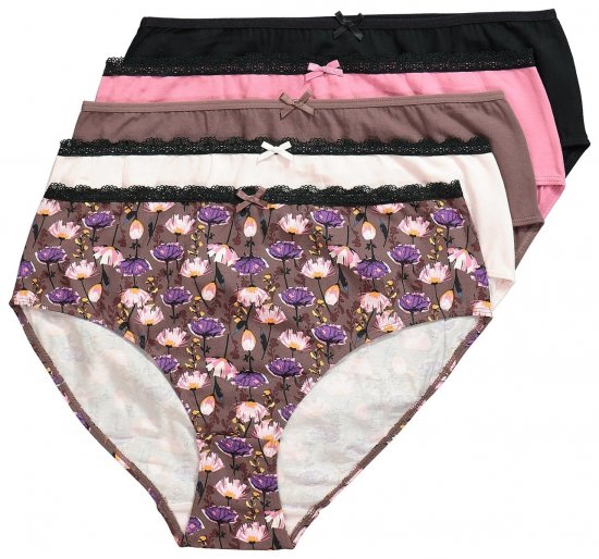 Ulla Popken 851711 Culottes à fleurs lot de 5 Marron - Culottes - 