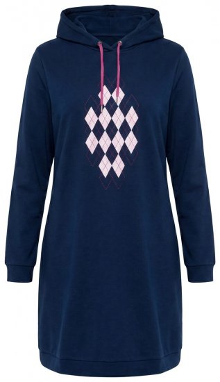 Ulla Popken 851749 Robe d'intérieur à carreaux et capuche Bleu marine - Pyjamas/vêtements de détente - 