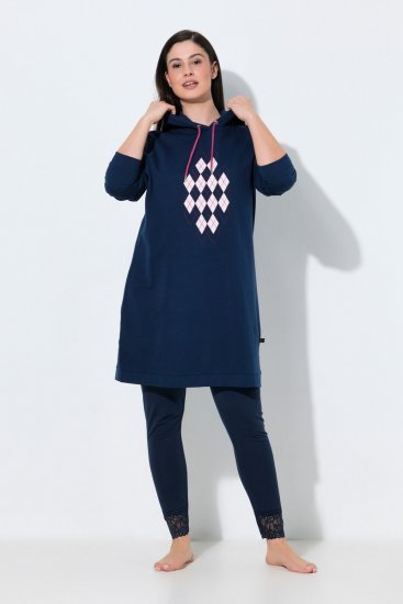 Ulla Popken 851749 Robe d'intérieur à carreaux et capuche Bleu marine - Pyjamas/vêtements de détente - 