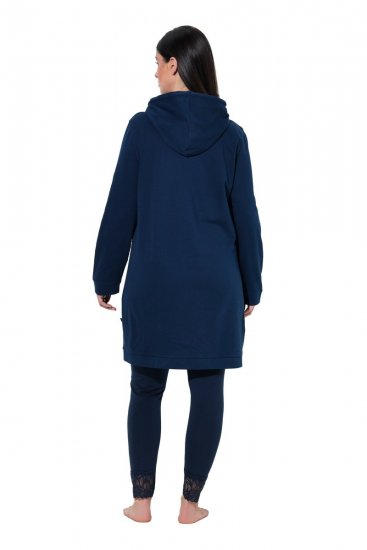 Ulla Popken 851749 Robe d'intérieur à carreaux et capuche Bleu marine - Pyjamas/vêtements de détente - 