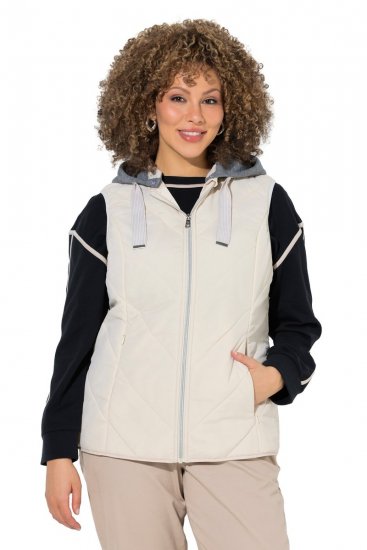 Ulla Popken 851781 Gilet matelassé à capuche Blanc cassé - Gilets sans manches - 