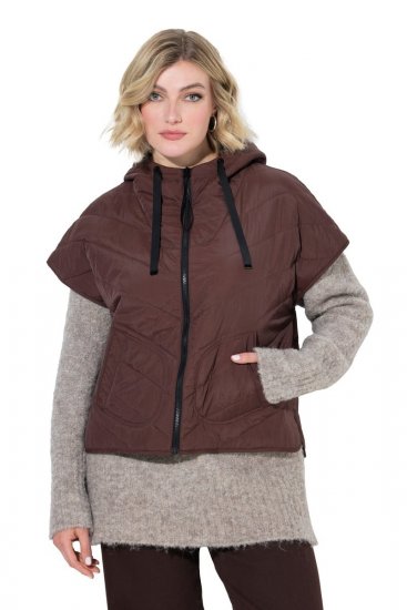 Ulla Popken 851785 Gilet matelassé oversize à capuche Marron - Gilets sans manches - 