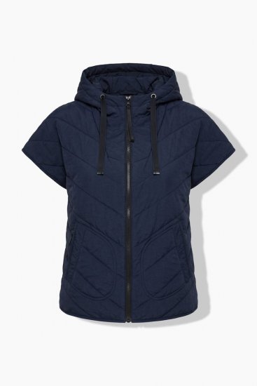 Ulla Popken 851785 Gilet matelassé oversize à capuche Bleu marine - Gilets sans manches - 