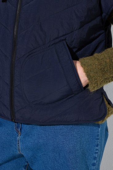 Ulla Popken 851785 Gilet matelassé oversize à capuche Bleu marine - Gilets sans manches - 