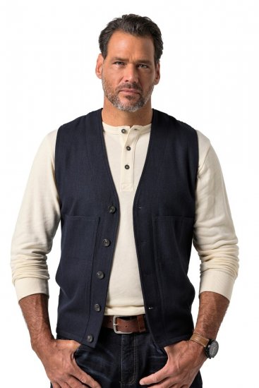 JP1880 851800 Gilet en tweed à chevrons Bleu marine - Costumes - Costumes grandes tailles 