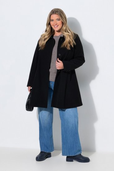 Ulla Popken 851827 Manteau évasé effet laine Noir - Manteaux - Manteaux femme grande taille
