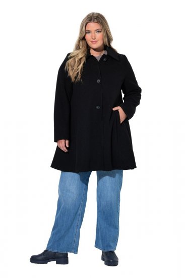 Ulla Popken 851827 Manteau évasé effet laine Noir - Manteaux - Manteaux femme grande taille